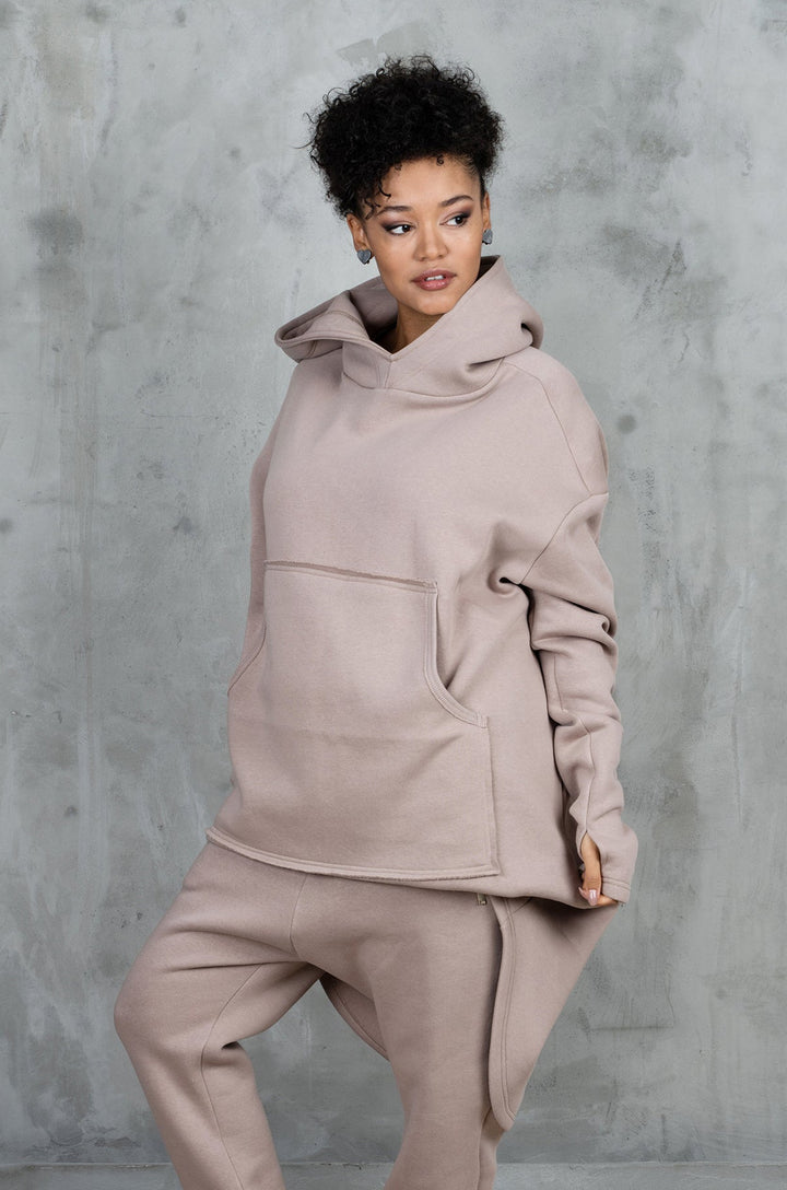 Rose Beige Asymmetrical Women's Hoodie