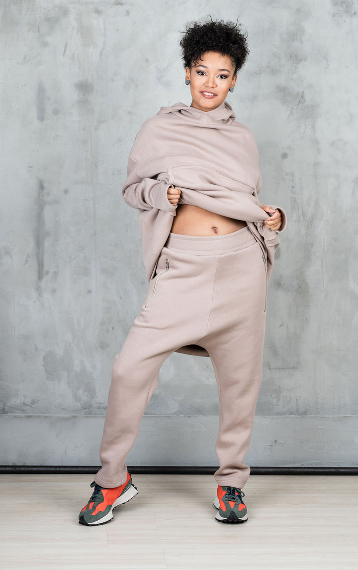 Asymmetrical activewear tracksuit set of sweatshirt and sweatpants