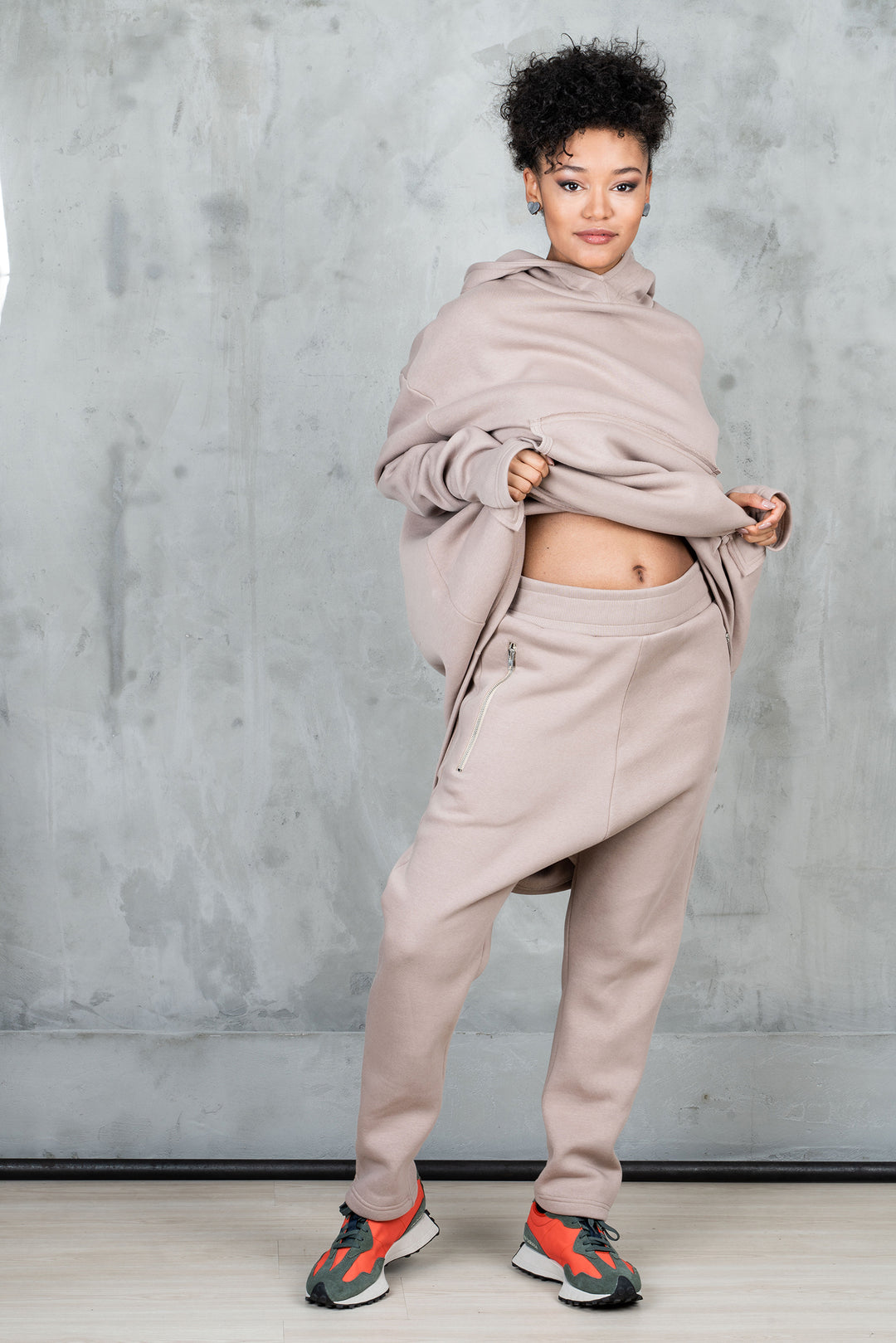 Asymmetrical activewear tracksuit set of sweatshirt and sweatpants