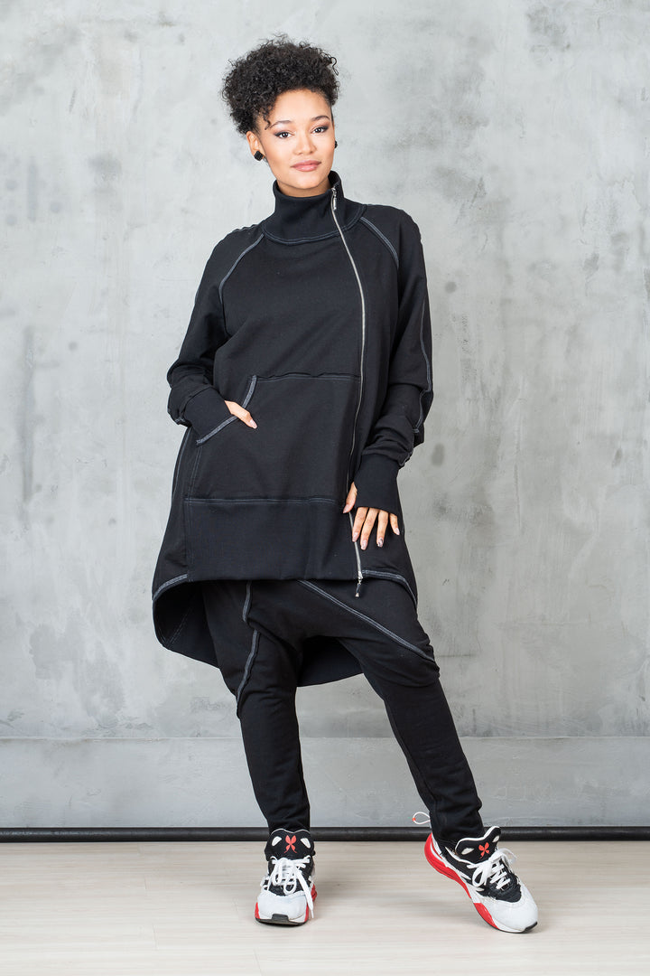 Asymmetrical Tracksuit Set - Oversized Sweatshirt and Harem Pants