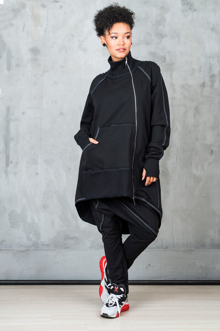 Asymmetrical Tracksuit Set - Oversized Sweatshirt and Harem Pants