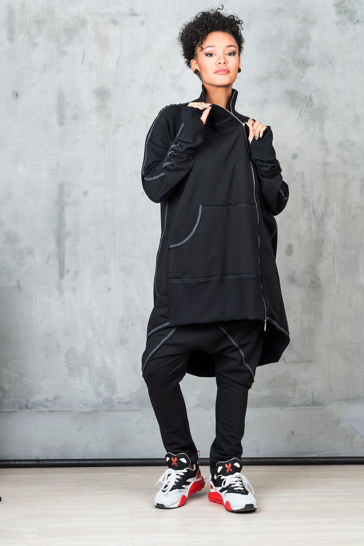 Asymmetrical Tracksuit Set - Oversized Sweatshirt and Harem Pants