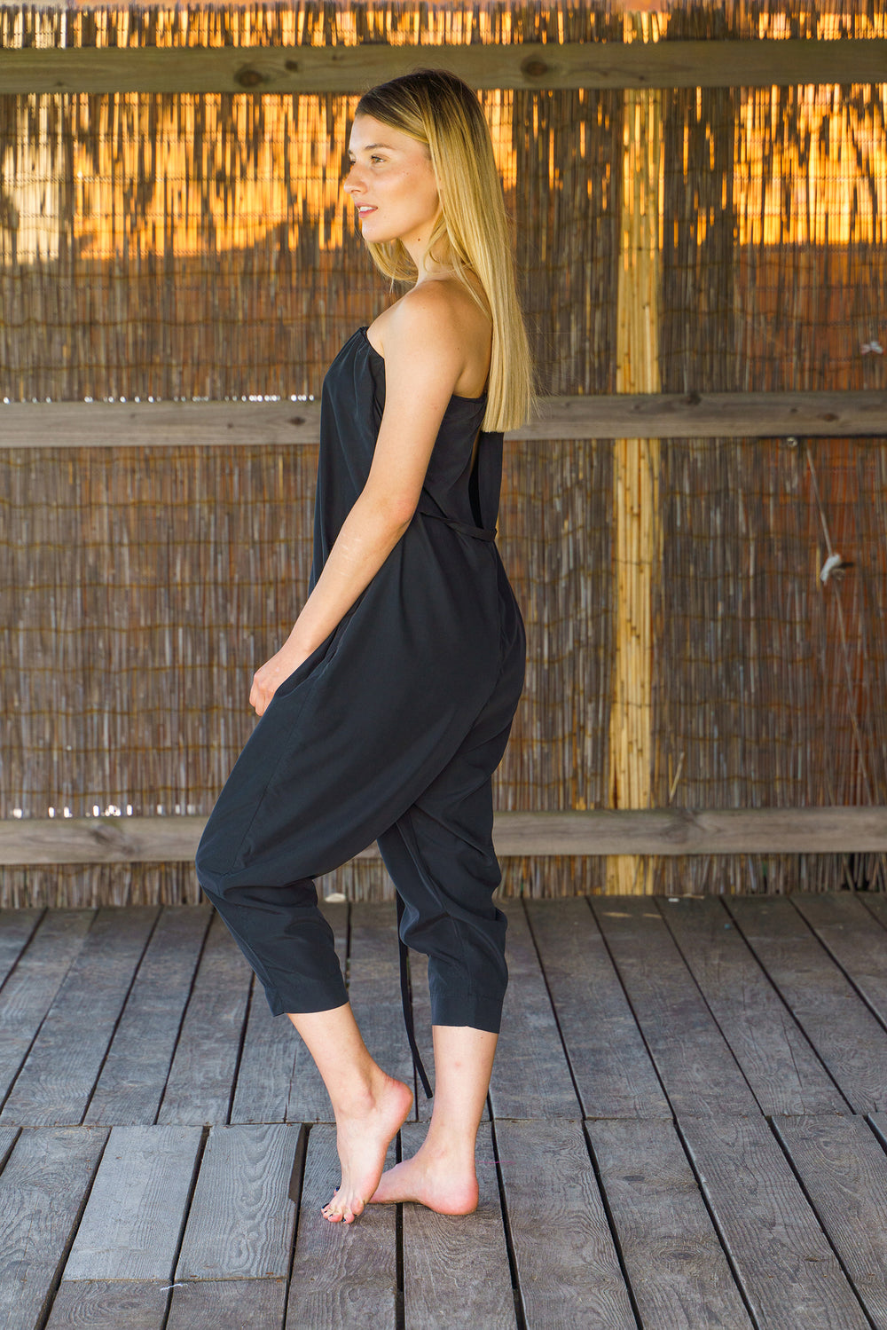 Black Harem Strapless Jumpsuit