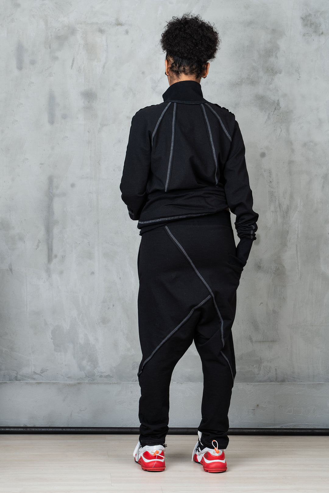 Black Asymmetrical Tracksuit Set - Oversized Sweatshirt and Harem Pants