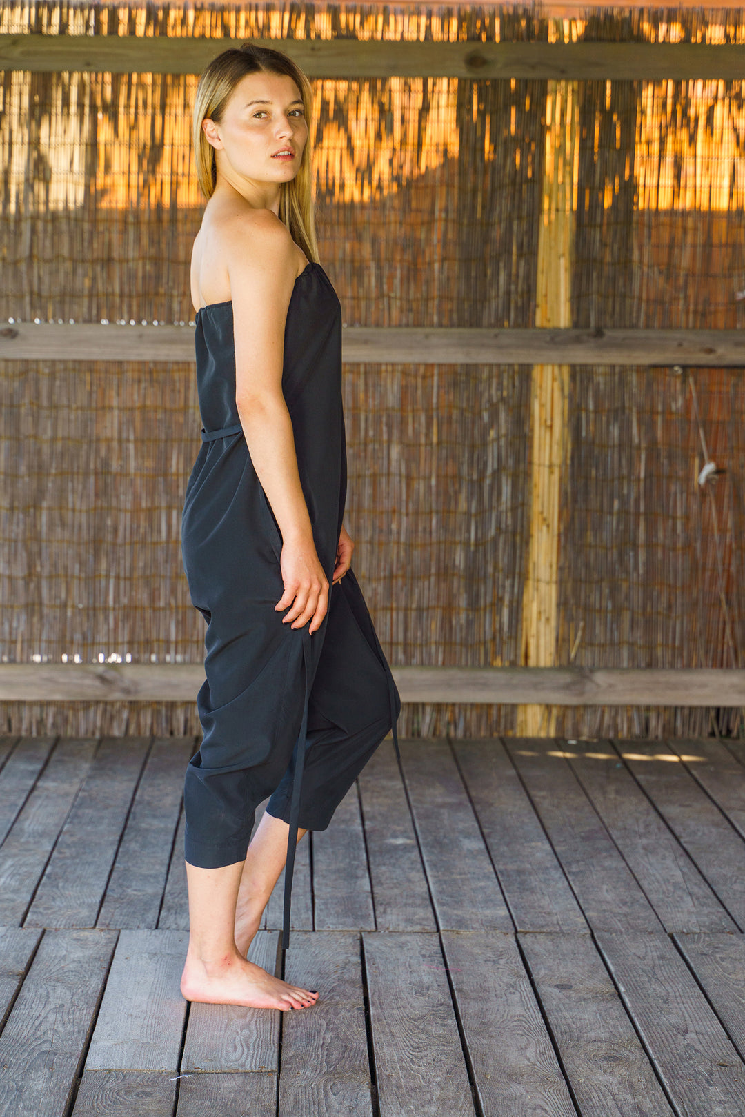 Black Harem Strapless Jumpsuit