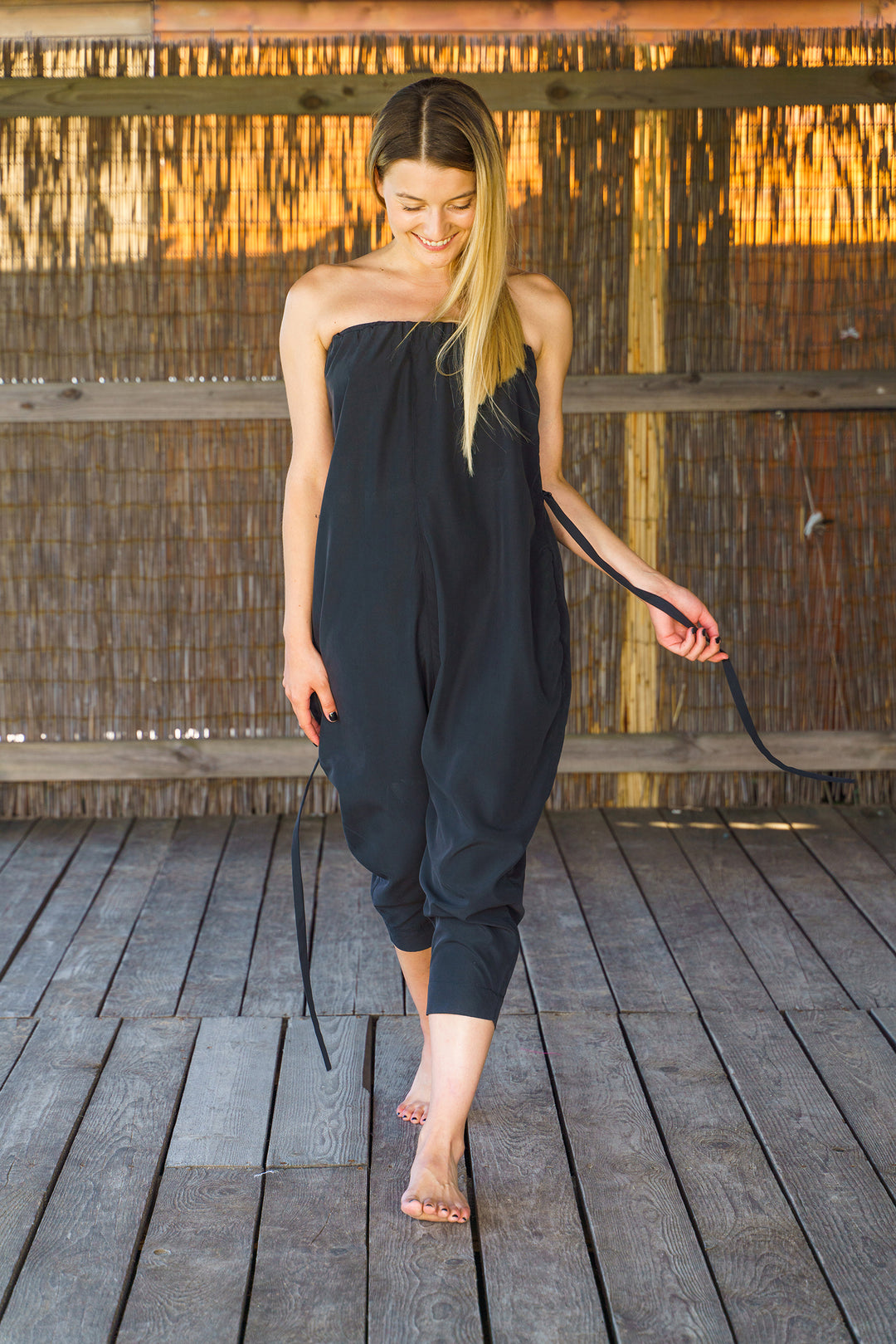 Black Harem Strapless Jumpsuit