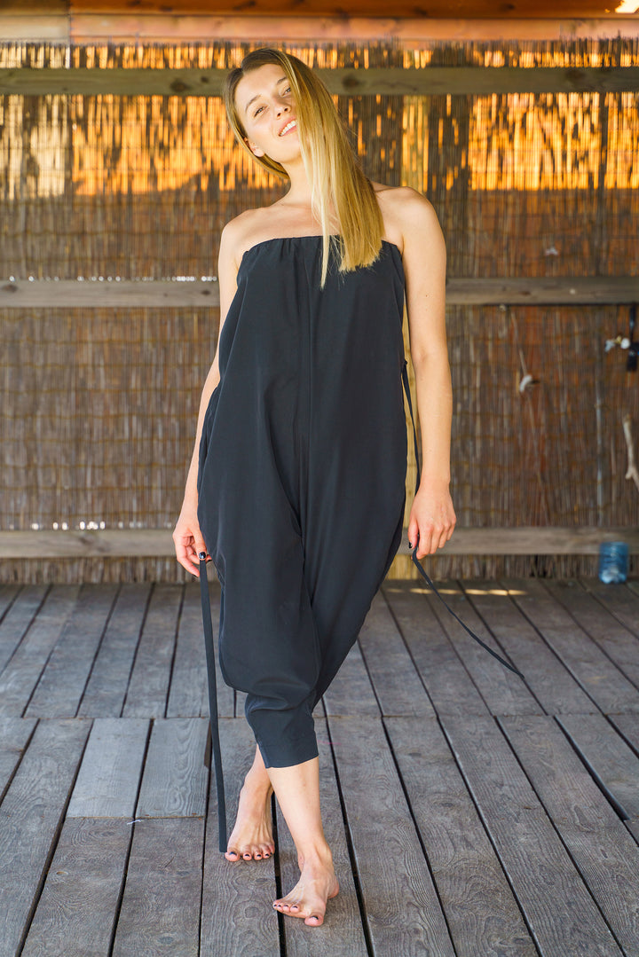 Black Harem Strapless Jumpsuit