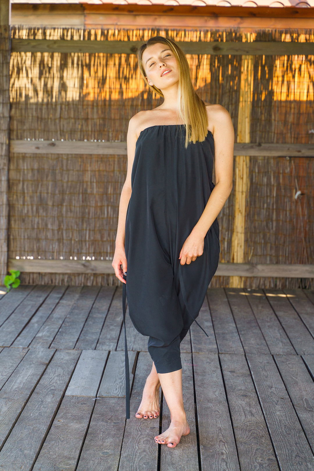 Black Harem Strapless Jumpsuit