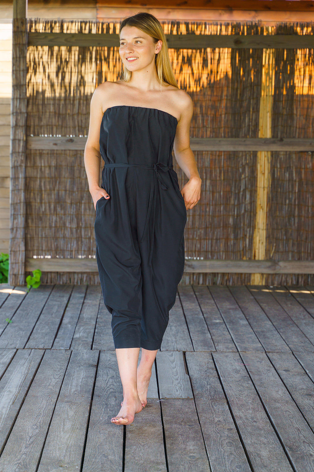 Black Harem Strapless Jumpsuit