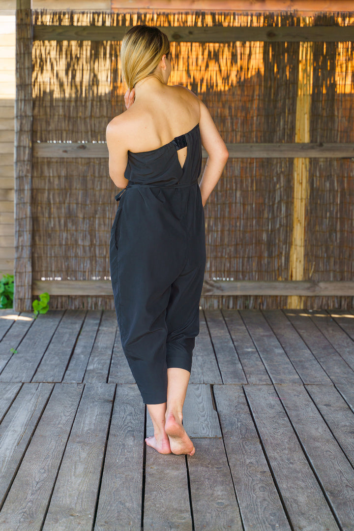 Black Harem Strapless Jumpsuit