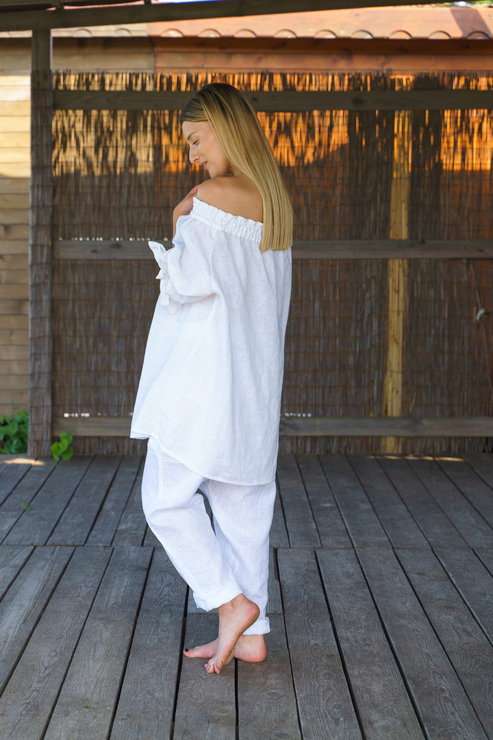 White Linen Oversized Blouse