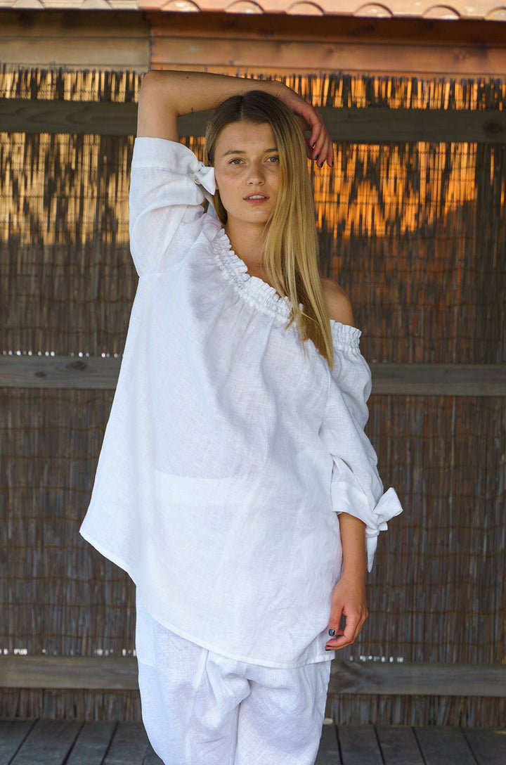 White Linen Oversized Blouse