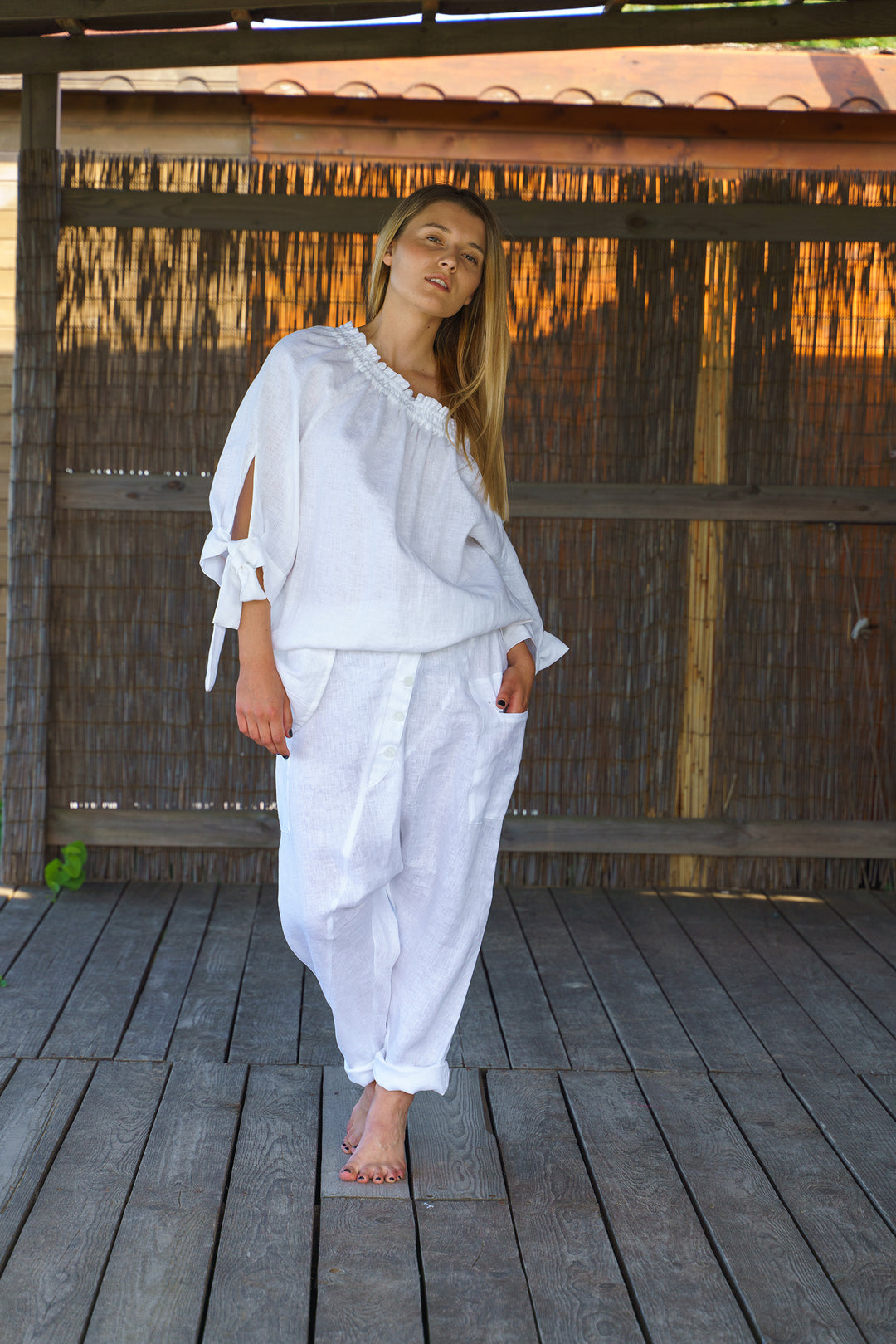 White Linen Oversized Blouse