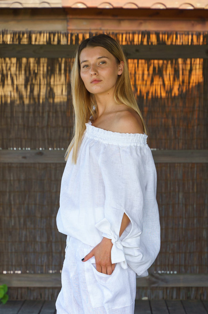 White Linen Oversized Blouse