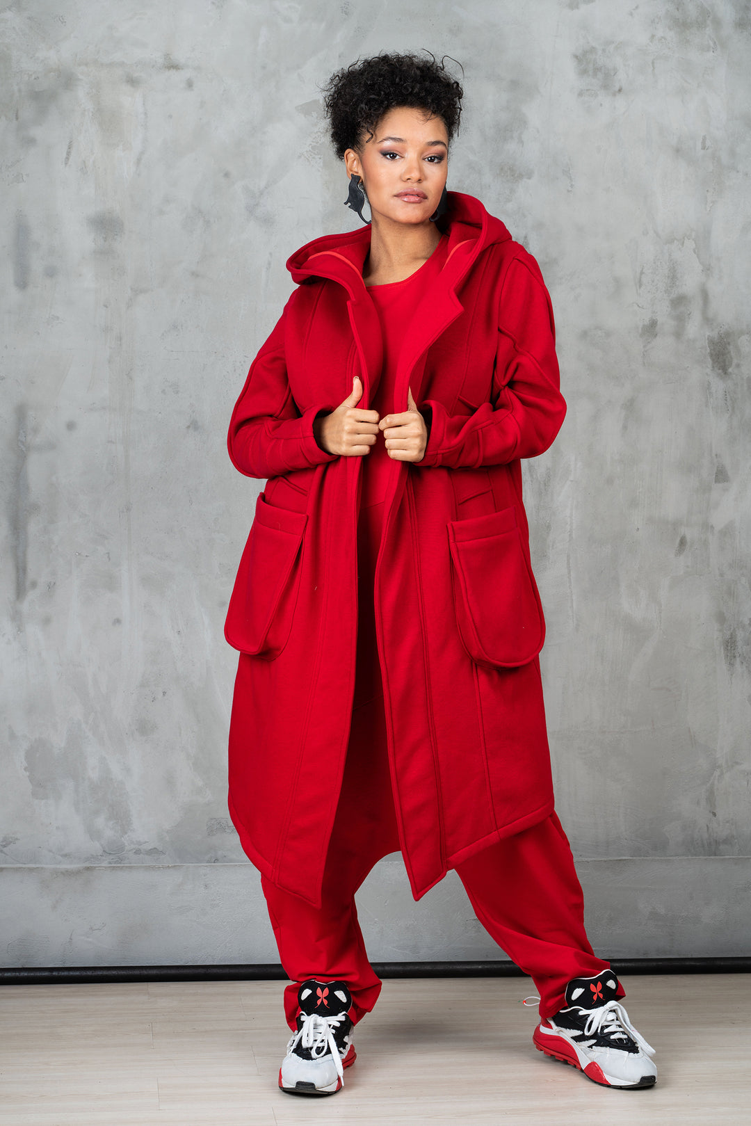 Red Quilted Cotton Womens Coat
