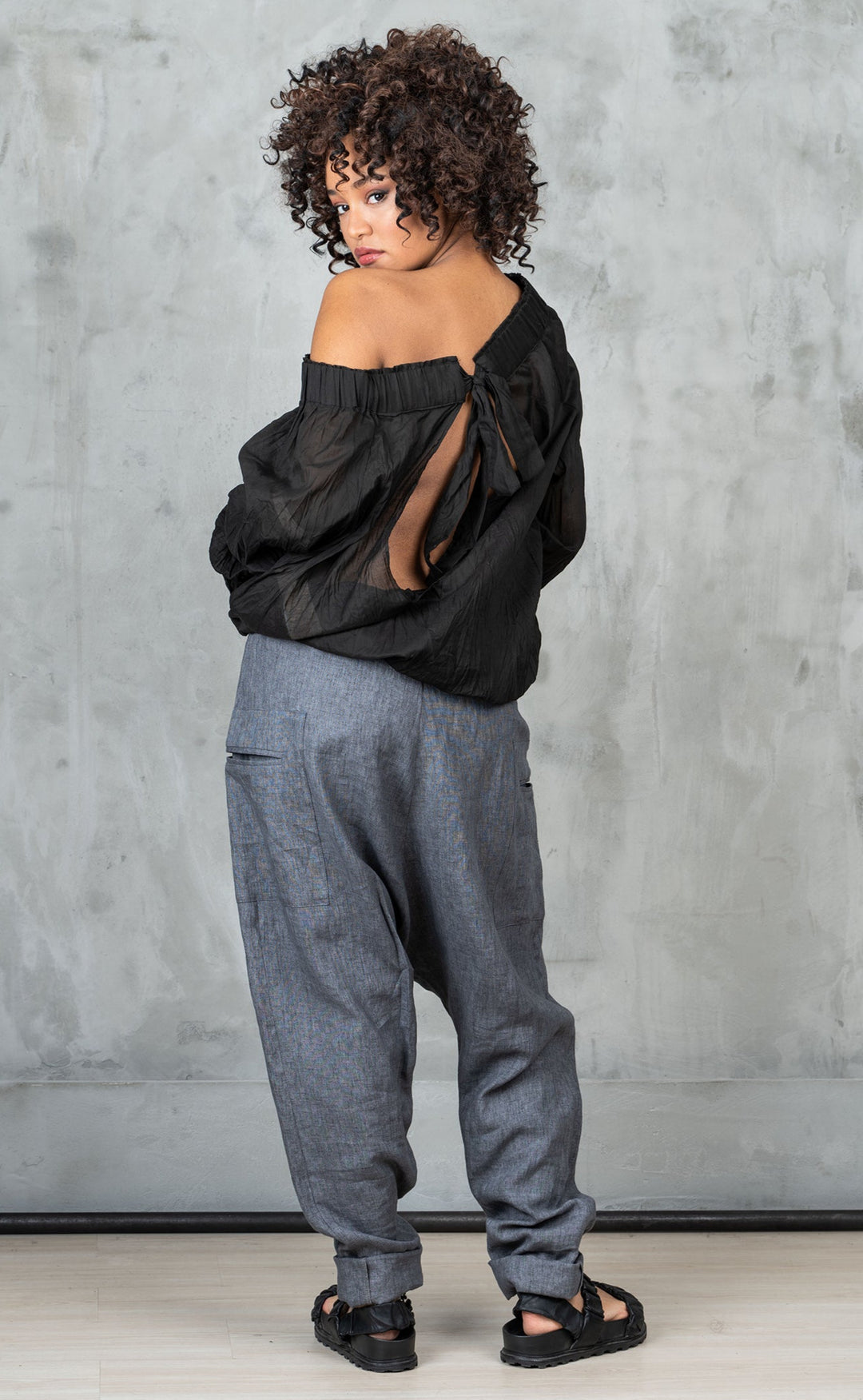 Beige Organic Linen Harem Pants