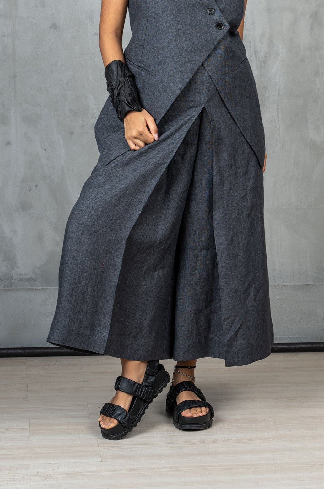 Wide Leg Organic Linen Skirt Pants for Women