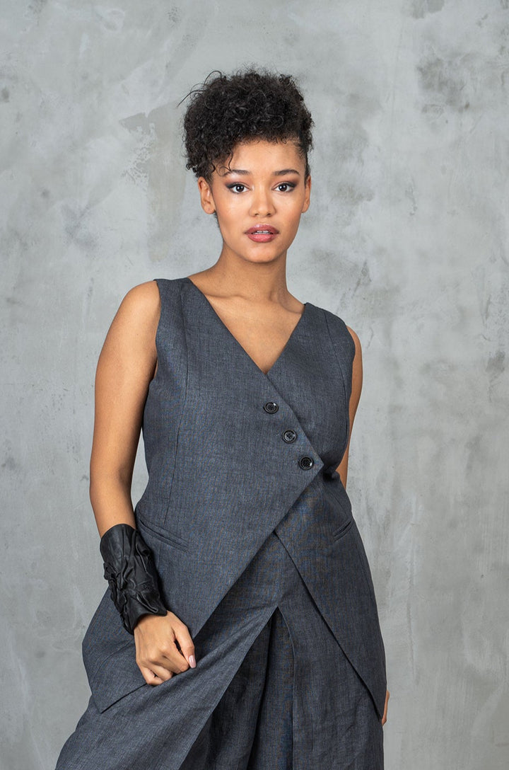 Gray Linen Boho Waistcoat