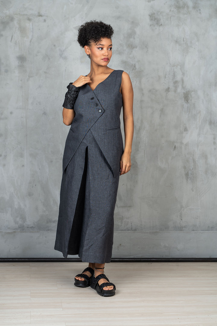 Gray Linen Boho Waistcoat