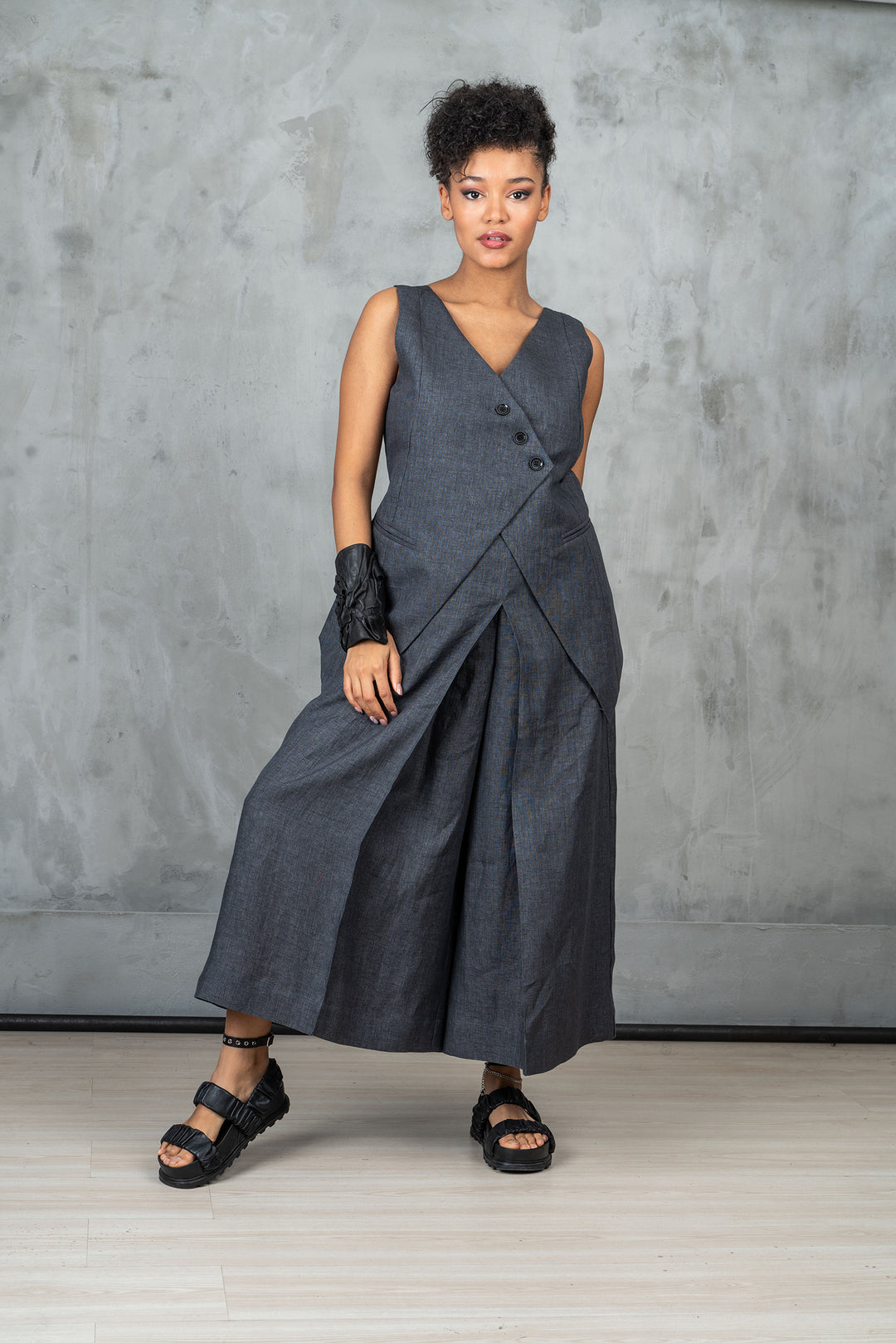 Gray Linen Boho Waistcoat