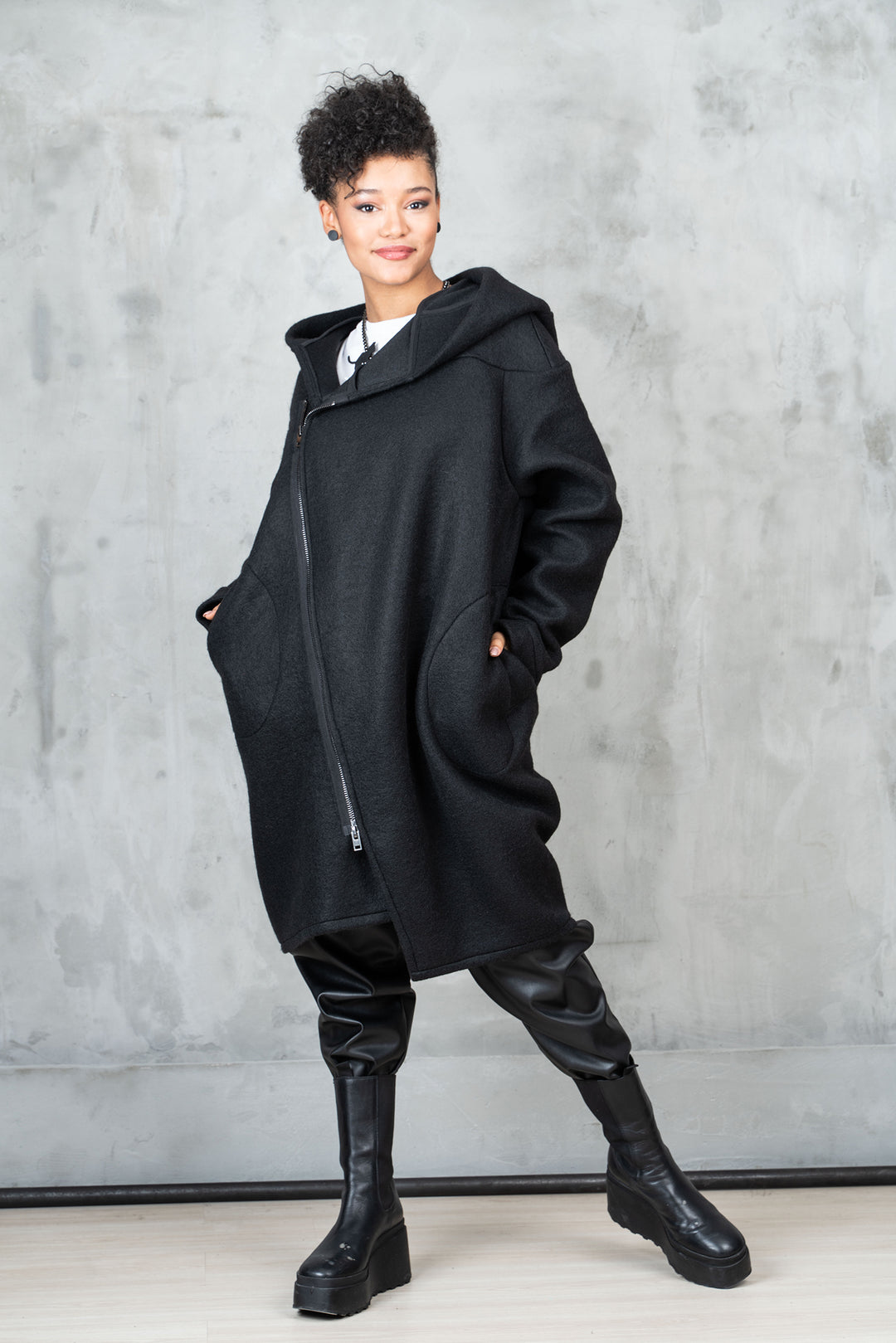 Asymmetrical Wool Winter Coat for Women