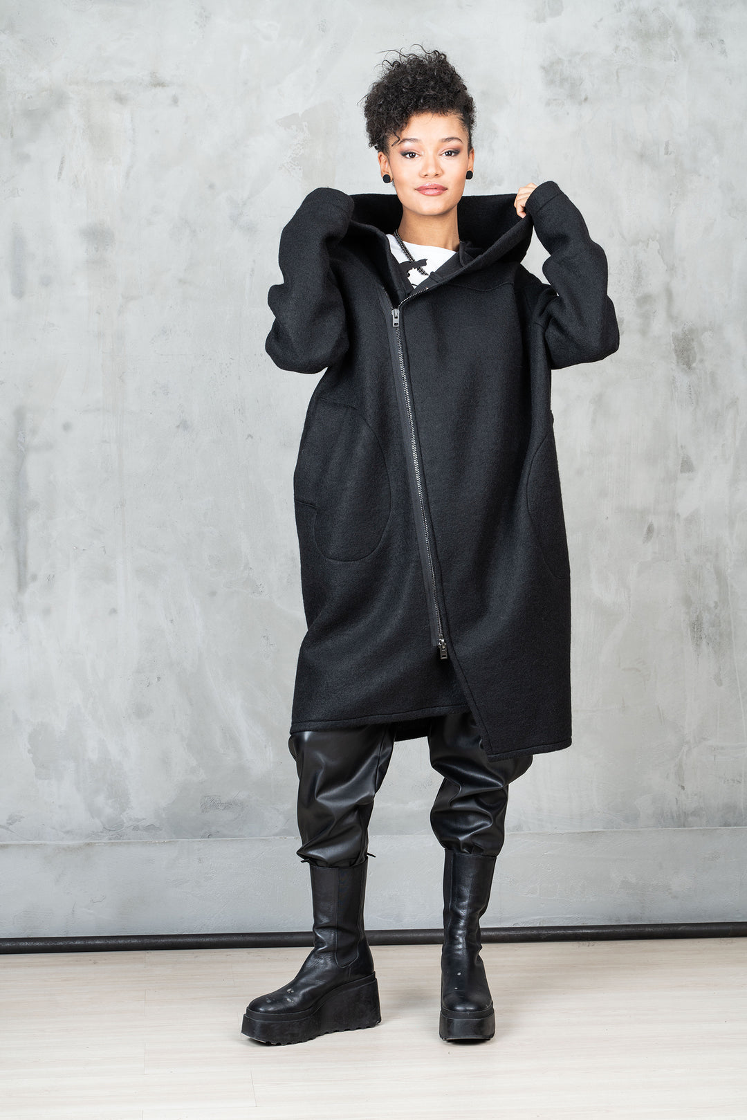 Asymmetrical Wool Winter Coat for Women