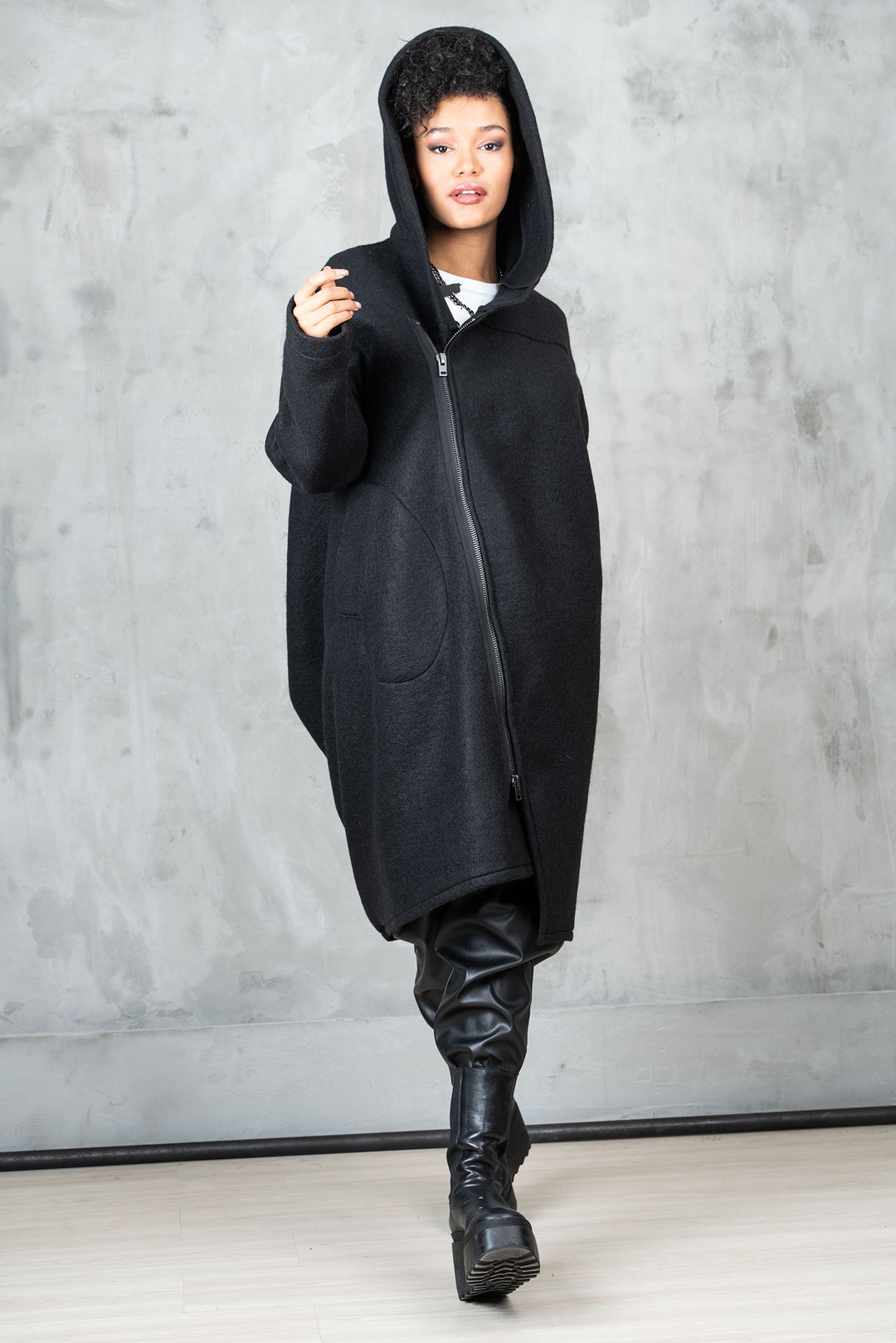 Asymmetrical Wool Winter Coat for Women