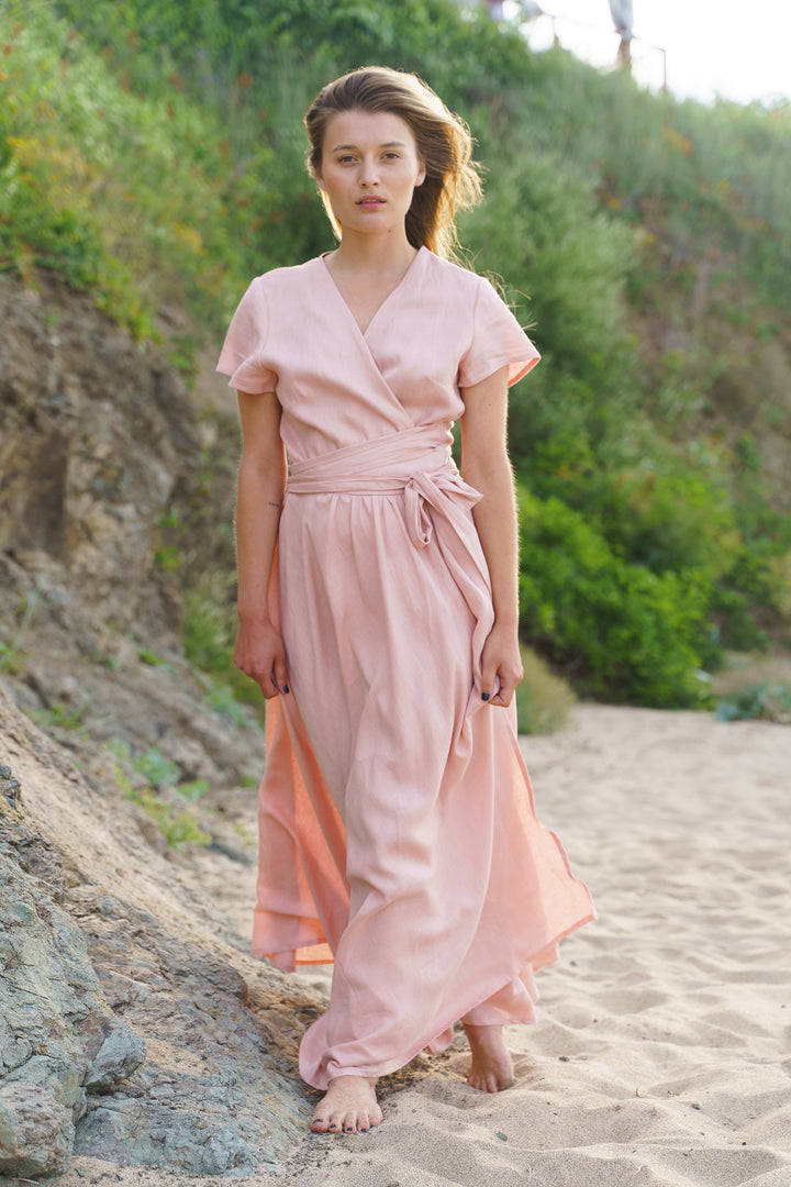 Ash Rose Linen Wrap Dress