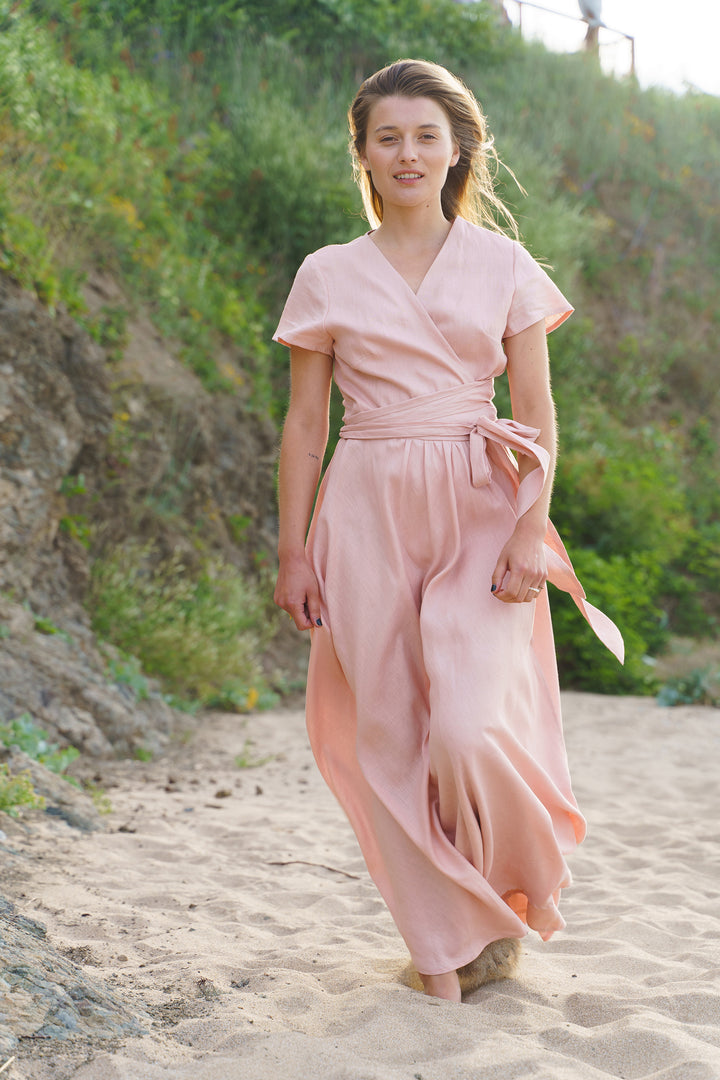 Ash Rose Linen Wrap Dress