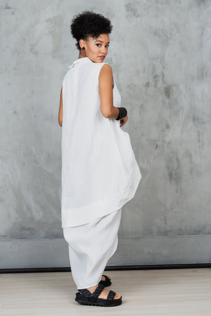 Avant Garde White Summer Linen Dress