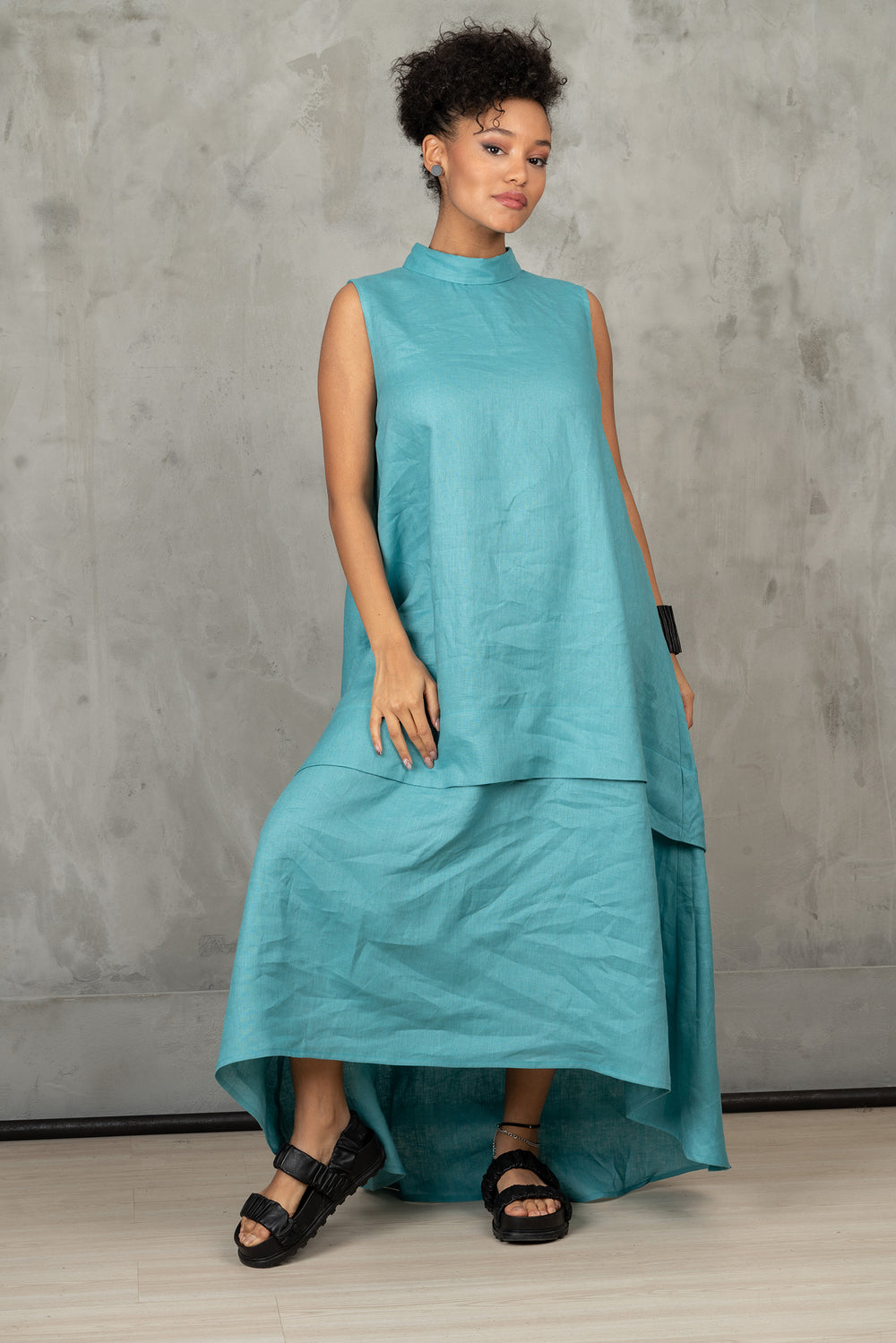 Turquoise Asymmetrical Linen Dress