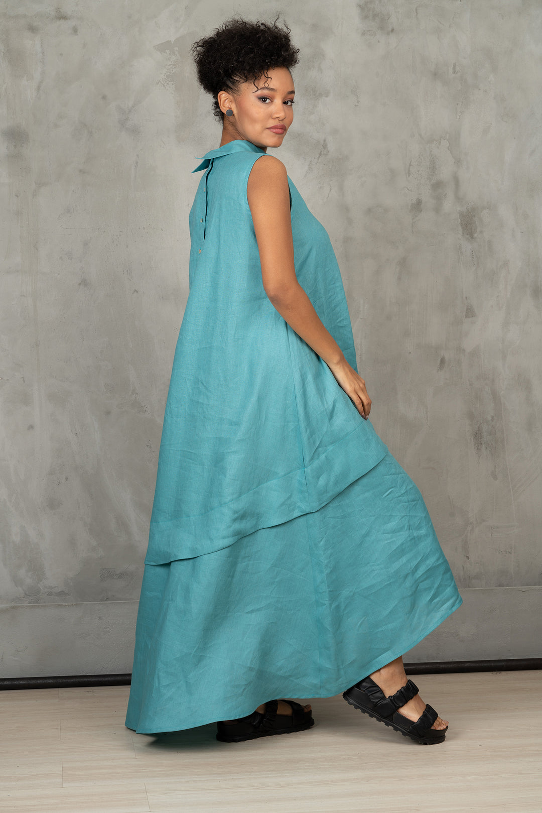 Turquoise Asymmetrical Linen Dress