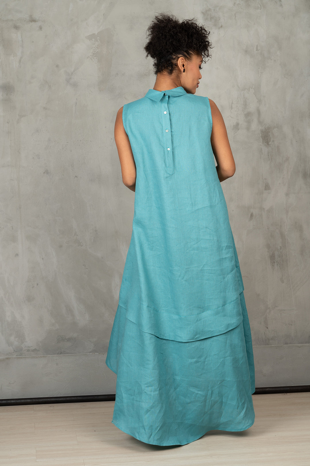 Turquoise Asymmetrical Linen Dress