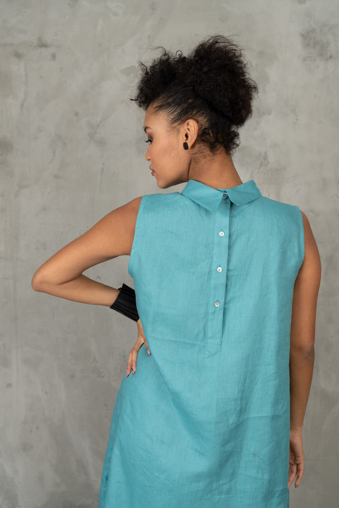 Turquoise Asymmetrical Linen Dress