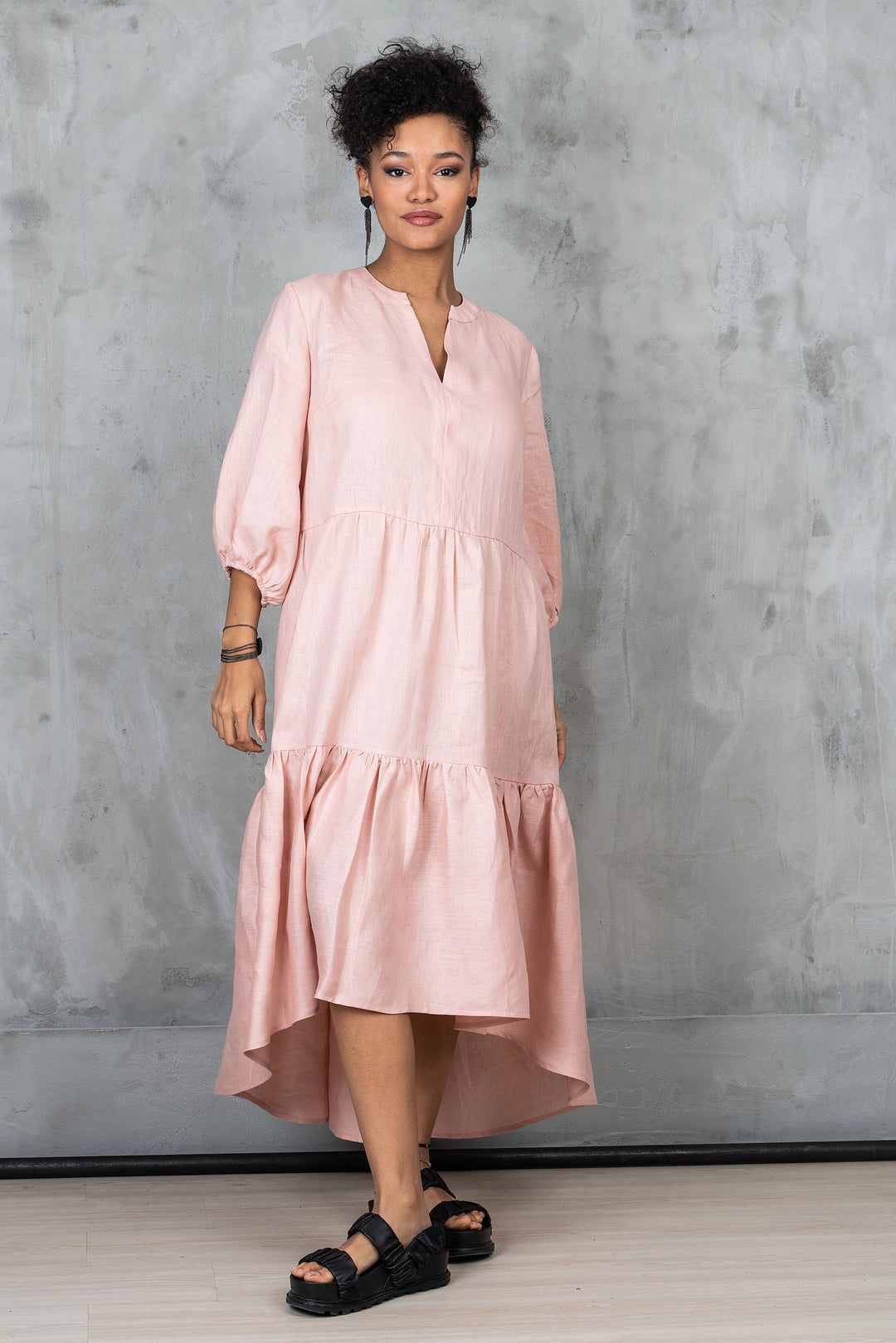 pink linen tunic dress Womens Linen Pocket Tunic Dress