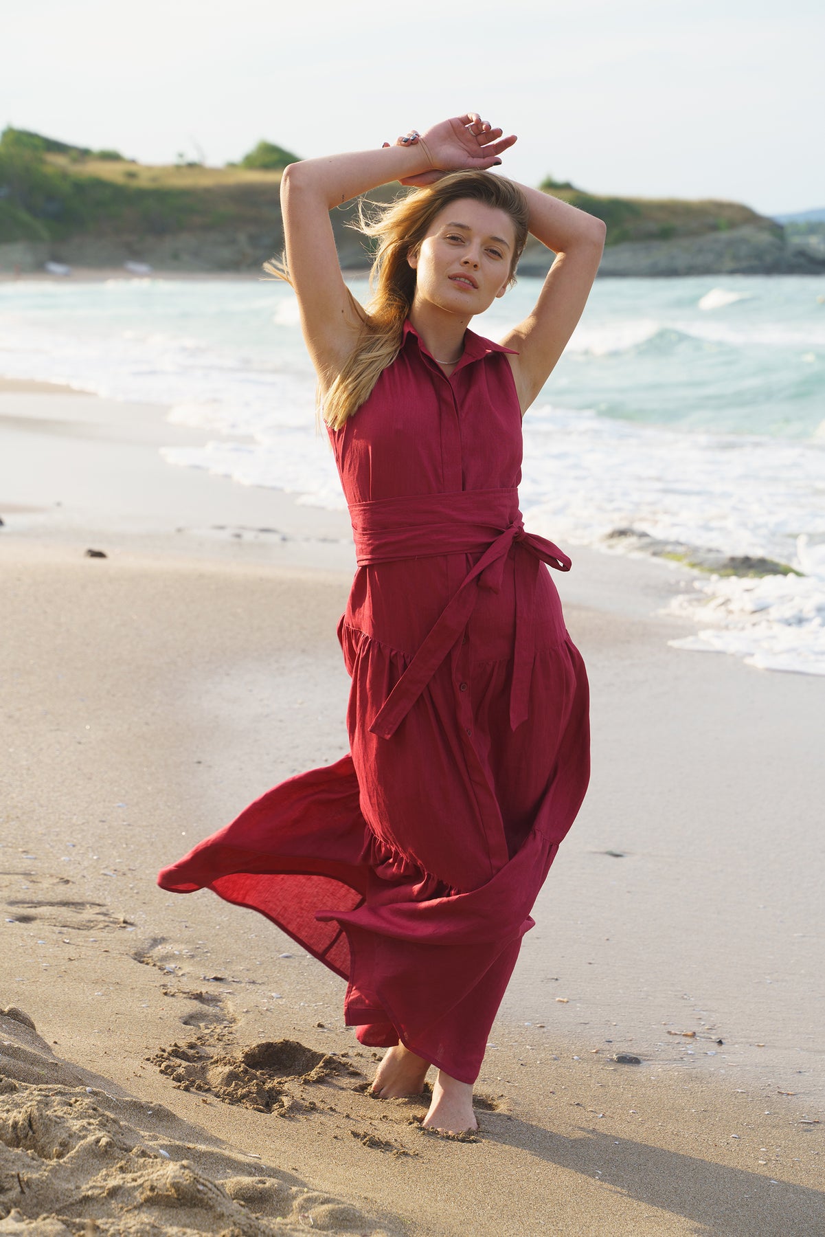 boho burgundy maxi dress Vine Burgundy Stripe Long Sleeve Ruffle Wrap Maxi Dress