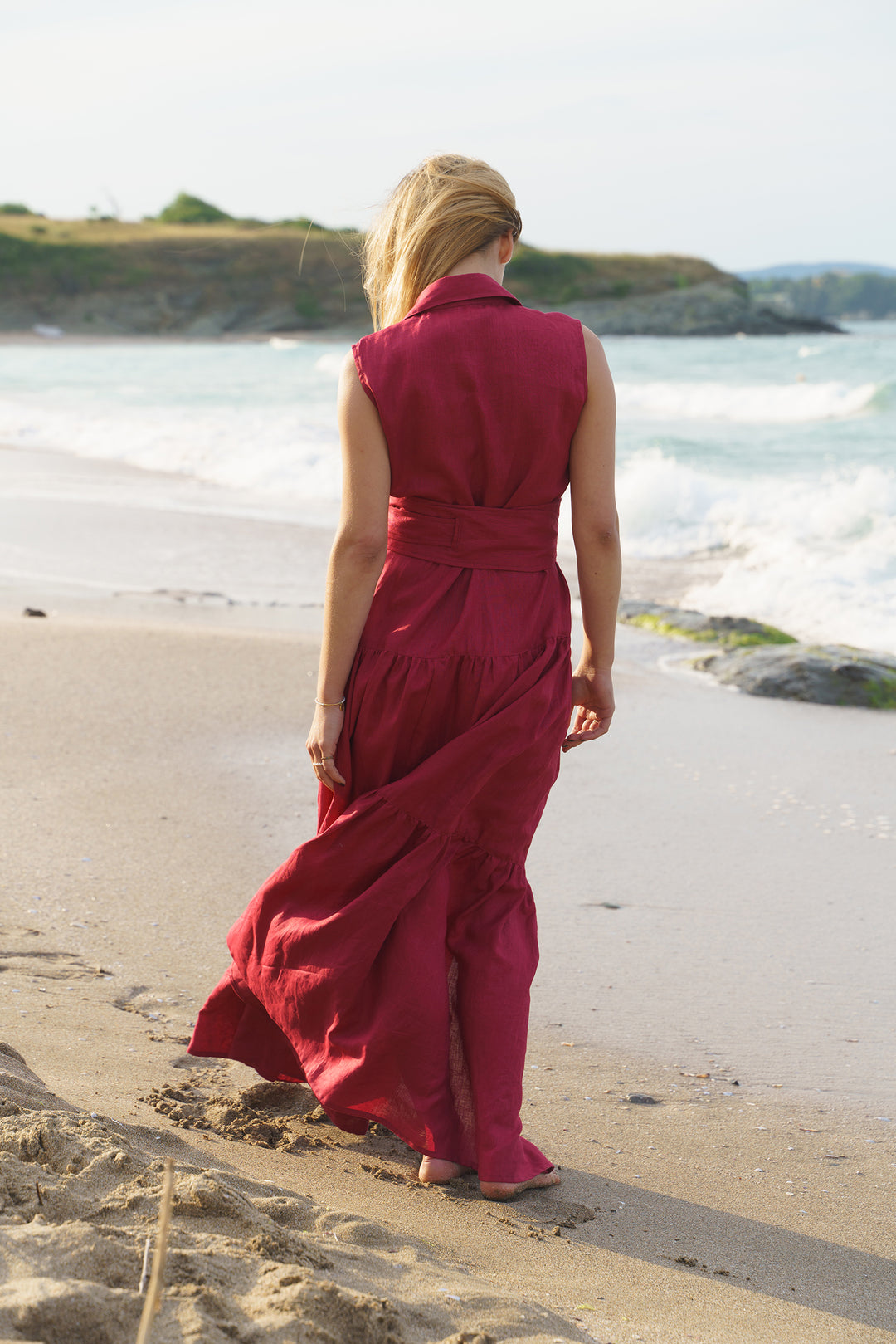 maroon boho maxi dress Sky to Moon Blaire Burgundy Satin Maxi Dress | Wine Babydoll Tiered Fit-and-Flare A-Line Corset Top