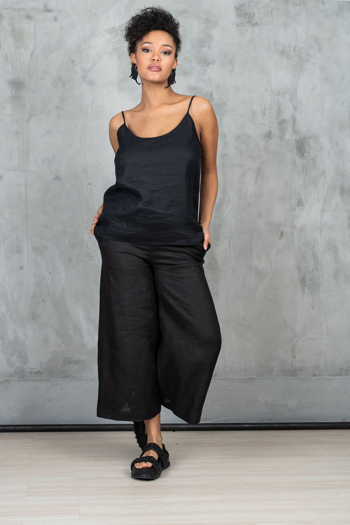 Wide Leg Midi Linen Skirt Pants