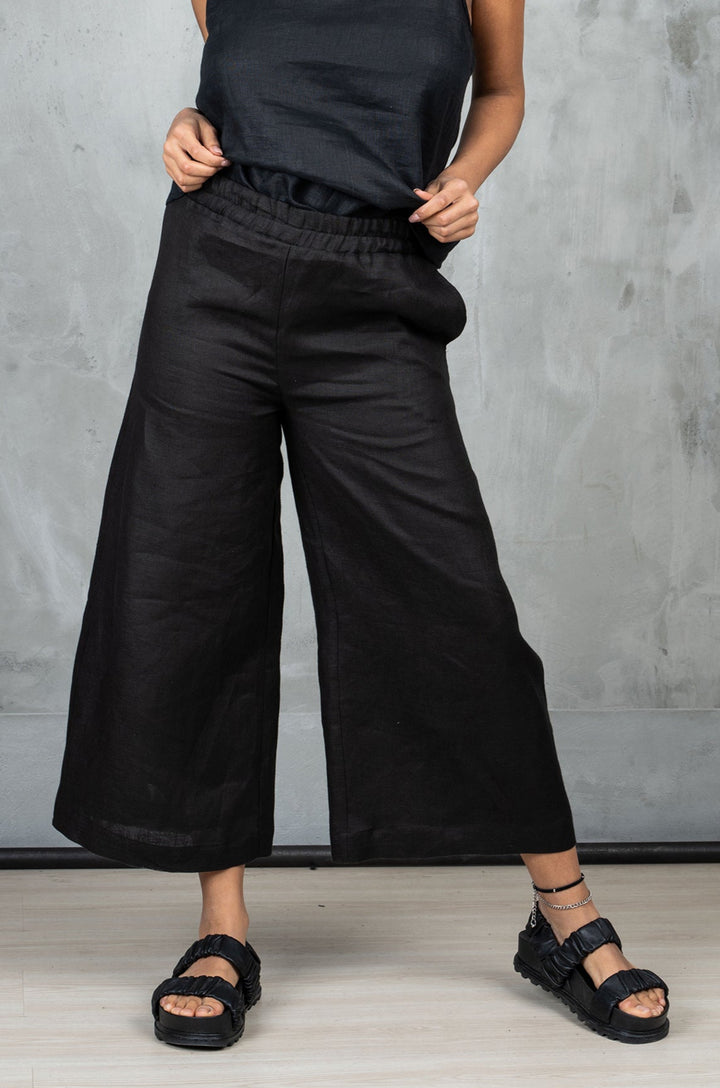 Wide Leg Midi Linen Skirt Pants