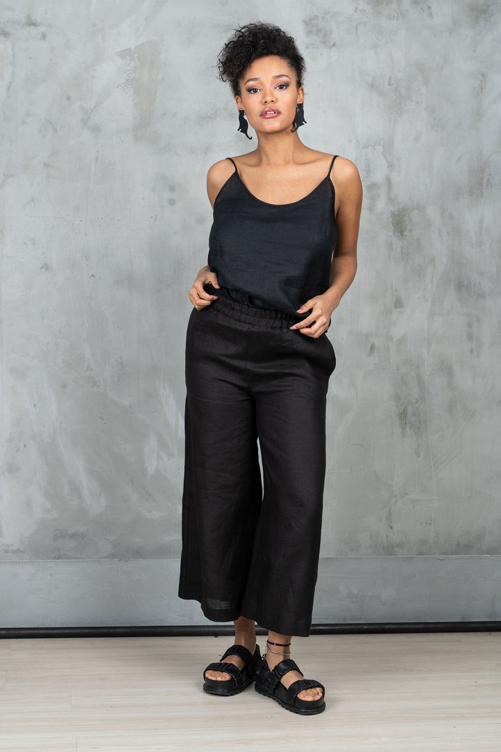 Wide Leg Midi Linen Skirt Pants