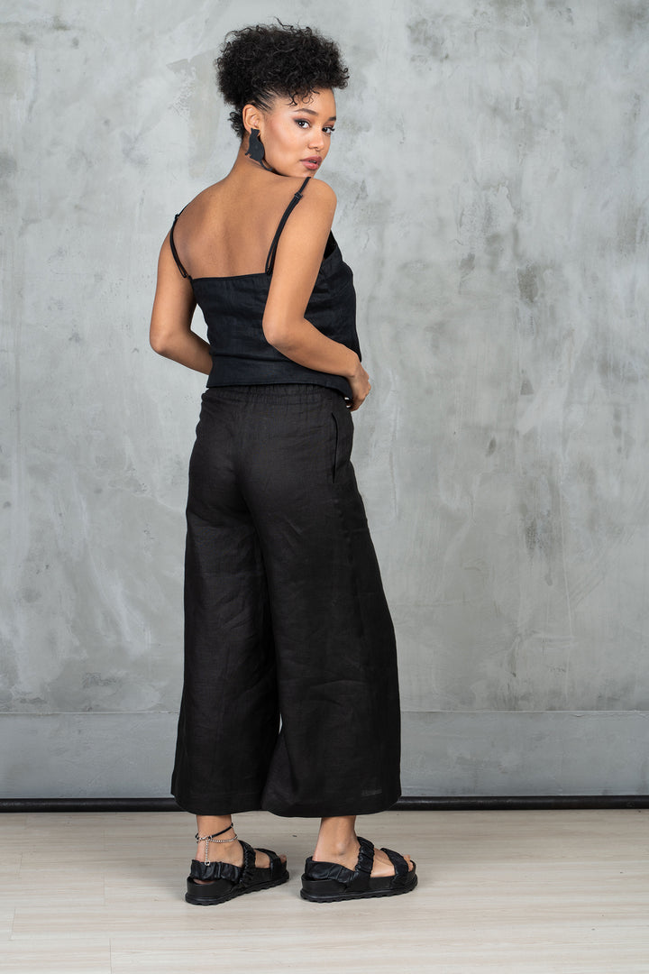 Wide Leg Midi Linen Skirt Pants