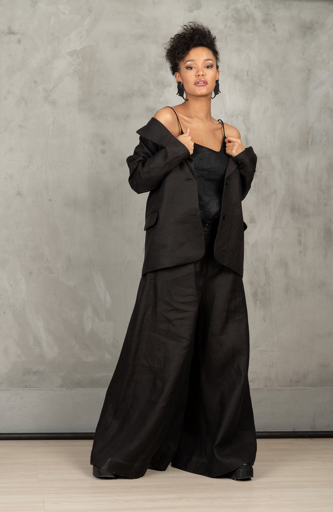 Women's Oversized Black Linen Blazer