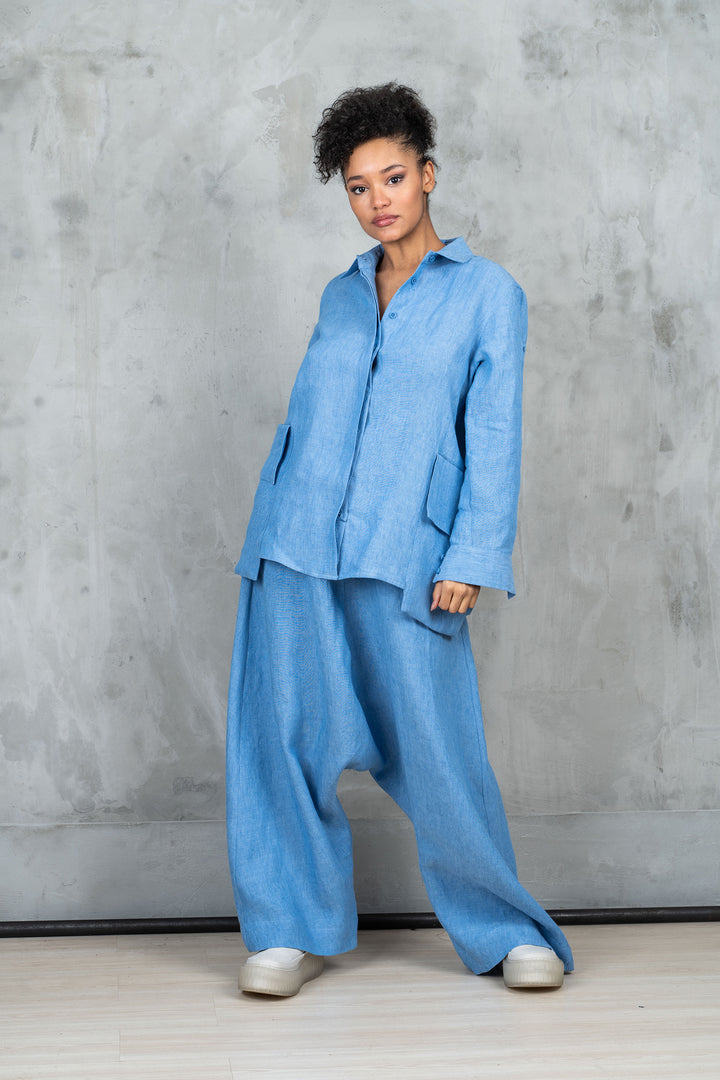 Oversized Avant Garde Linen Shirt with Back Slit