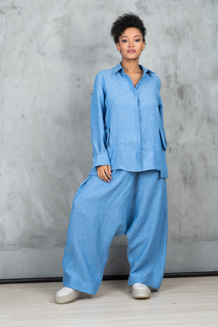 Oversized Avant Garde Linen Shirt with Back Slit