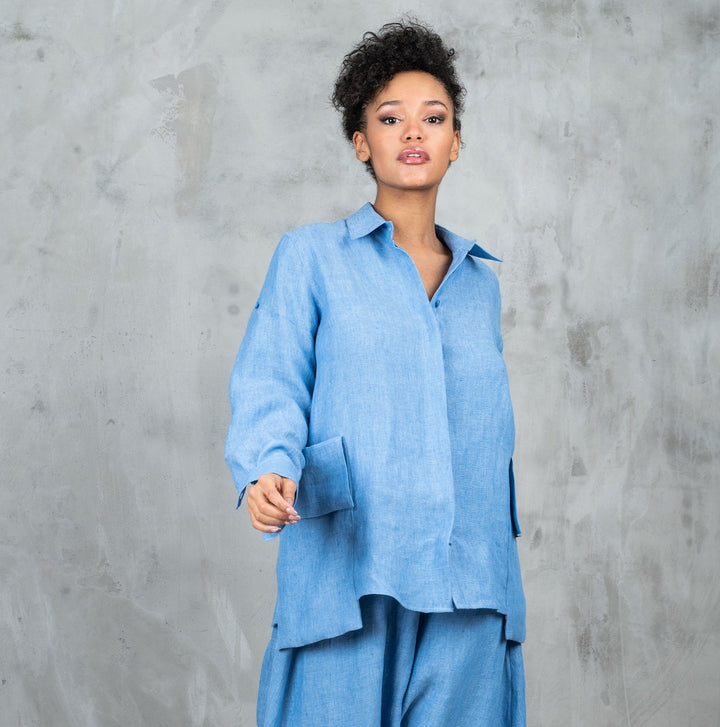 Oversized Avant Garde Linen Shirt with Back Slit