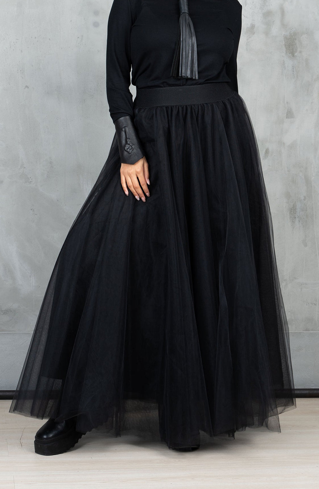 Long Black Tulle Maxi Skirt