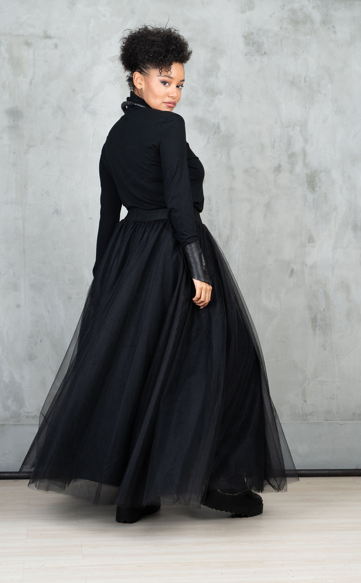 Long Black Tulle Maxi Skirt