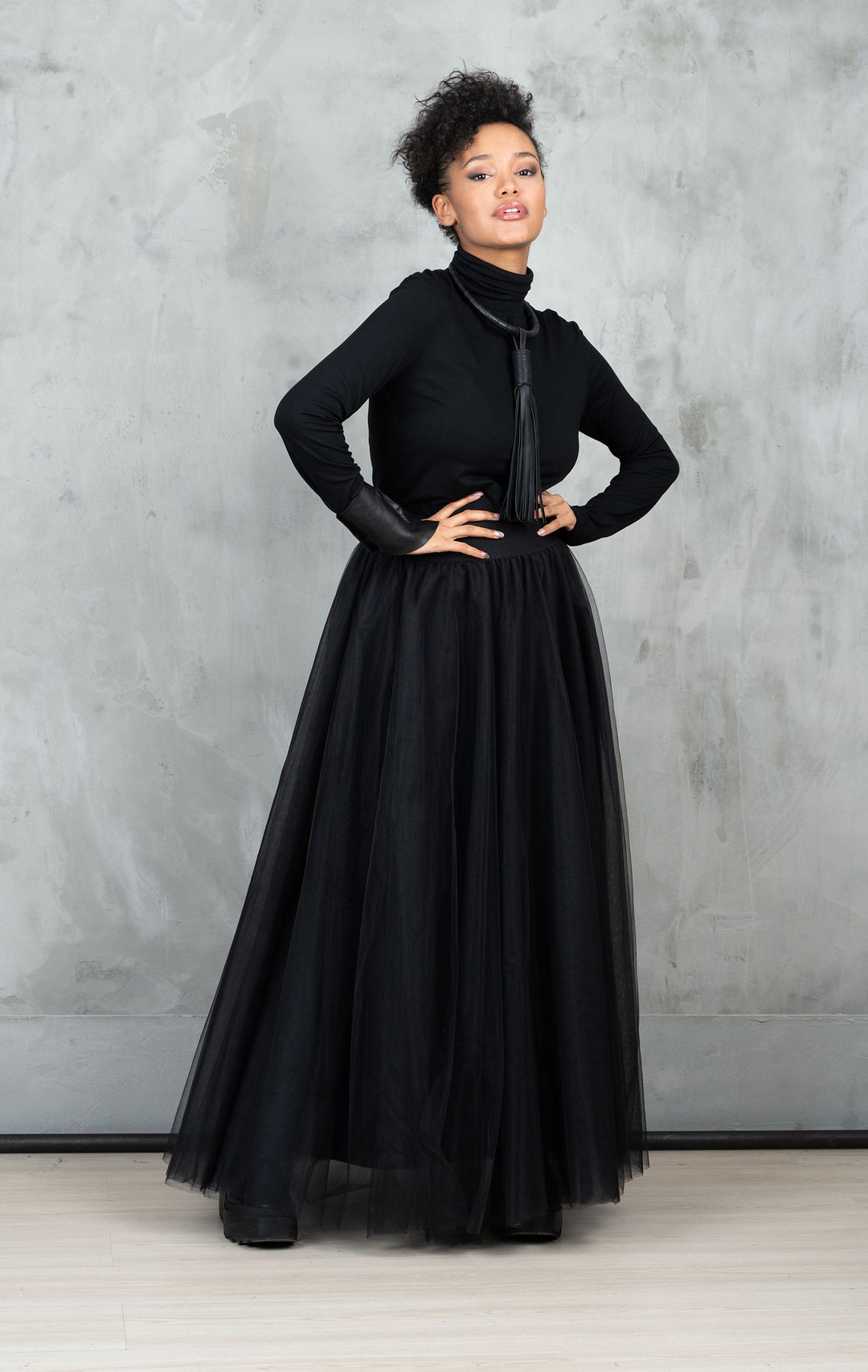 Long Black Tulle Maxi Skirt