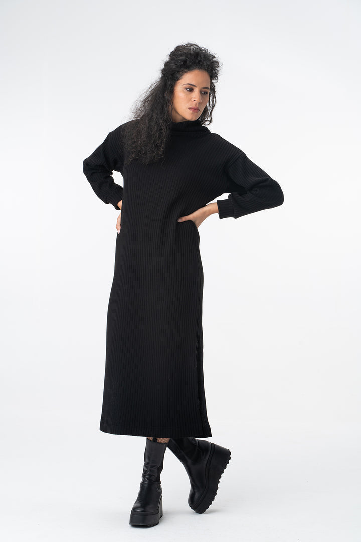 Soft Knit Winter Maxi Dress with Side Slits