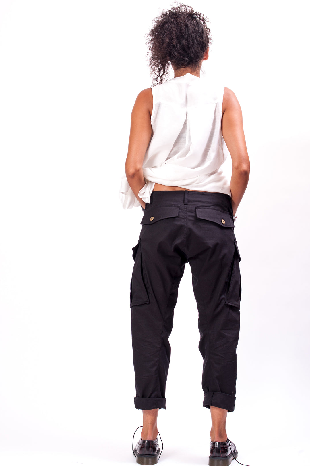Casual Low Waisted Black Cargo Pants